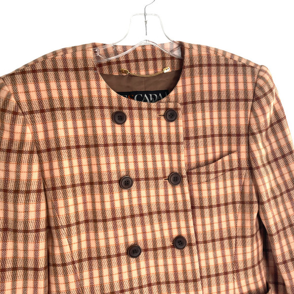 𝅺NWT ESCADA 80"S VINTAGE MARGARETHA LEY ORANGE WOOL CHECK BLAZER - Picture 2 of 8